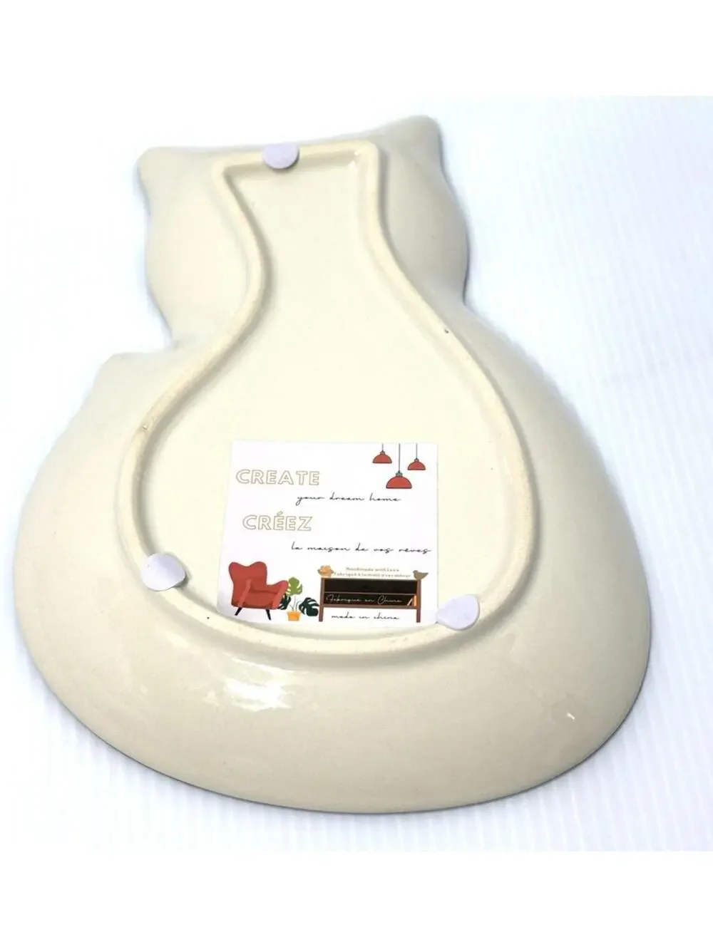 Ceramic Cat Spoon Rest /Trinket Dish Hand Painted White Kitty Jewelry Tray -New
